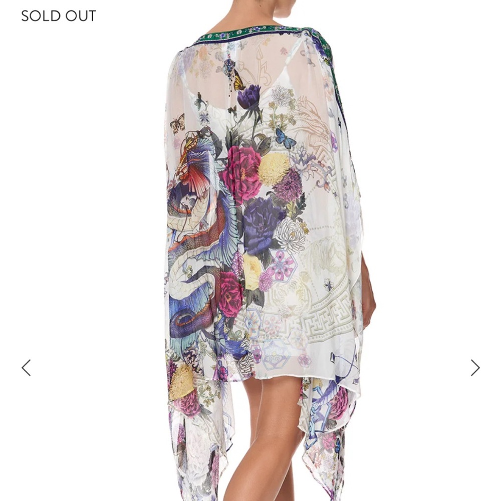 Camilla Floral Sheer Kimono Dress - White with Multicolor Floral Print - Picture 3 of 8
